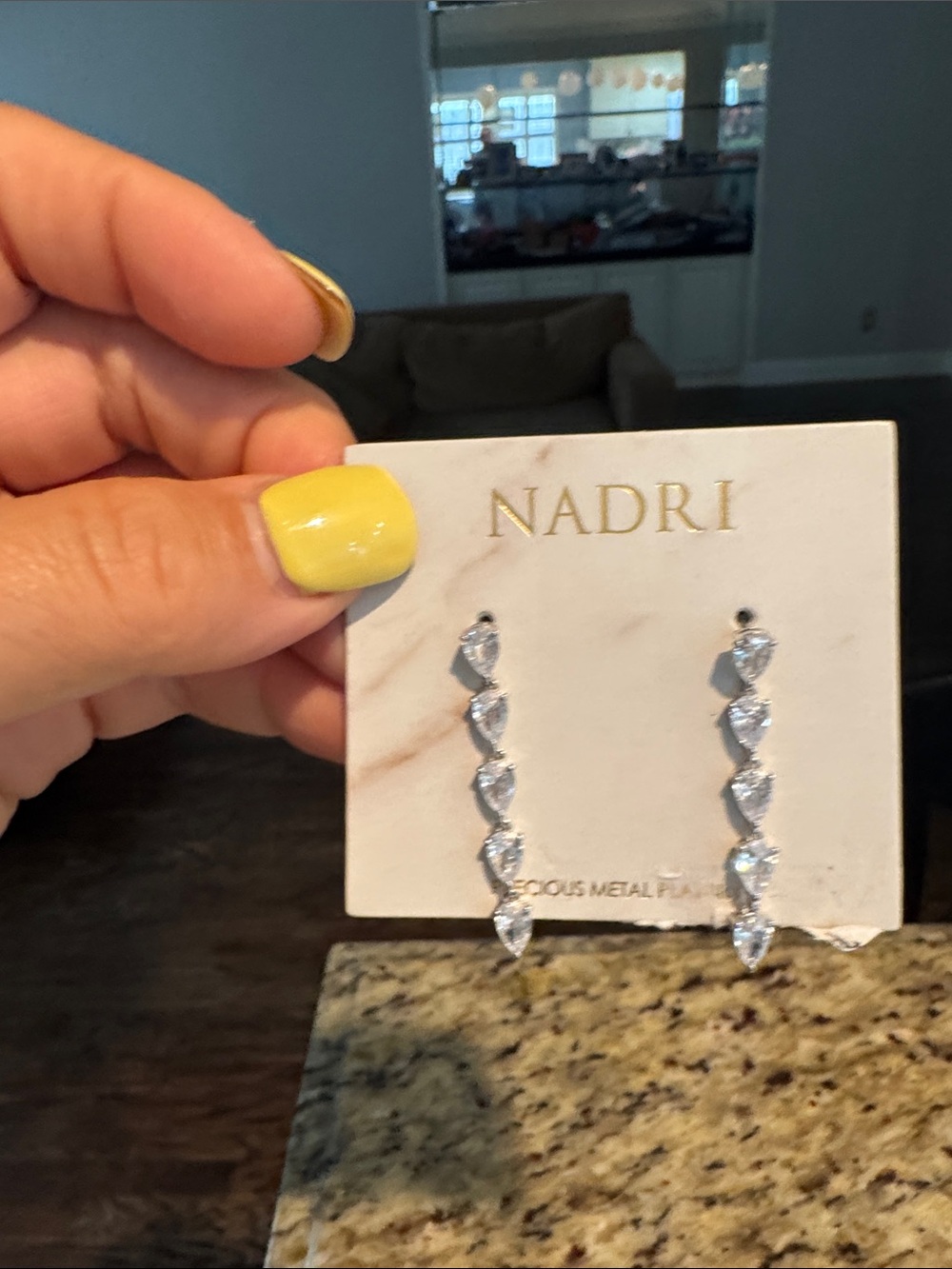 Nadri Silver Teardrop Linear Crystal Drop Earrings